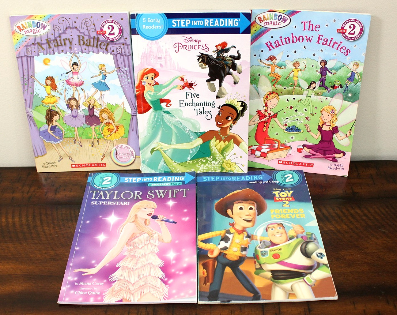 Lot 10-in-5 EARLY READER LEVEL 2 BOOKS Rainbow Fairies Disney Princess Girls